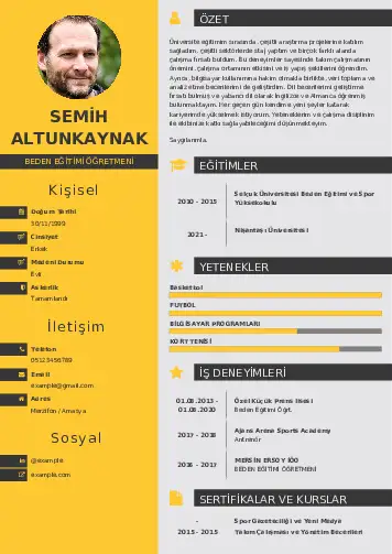 Beden Eğitimi Öğretmeni CV Örnekleri cv indir